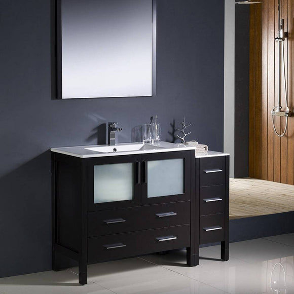 Fresca FVN62-3612ES-UNS Torino 48" Espresso Modern Bathroom Vanity with Side Cabinet & Integrated Sink