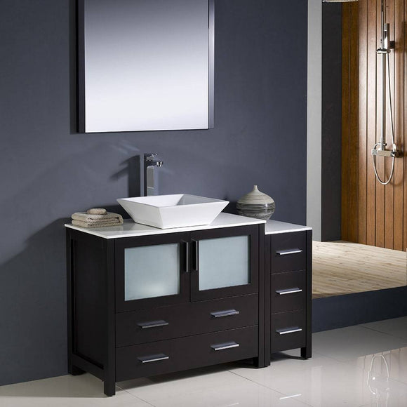 Fresca FVN62-3612ES-VSL Torino 48" Espresso Modern Bathroom Vanity with Side Cabinet & Vessel Sink