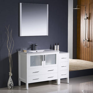 Fresca FVN62-3612WH-UNS Torino 48" White Modern Bathroom Vanity with Side Cabinet & Integrated Sink