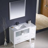 Fresca FVN62-3612WH-UNS Torino 48" White Modern Bathroom Vanity with Side Cabinet & Integrated Sink