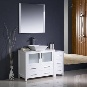 Fresca FVN62-3612WH-VSL Torino 48" White Modern Bathroom Vanity with Side Cabinet & Vessel Sink