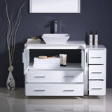 Fresca FVN62-3612WH-VSL Torino 48" White Modern Bathroom Vanity with Side Cabinet & Vessel Sink