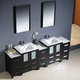 Fresca FVN62-72ES-UNS Torino 84" Espresso Modern Double Sink Bathroom Vanity with 3 Side Cabinets & Integrated Sinks