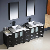 Fresca FVN62-72ES-VSL Torino 84" Espresso Modern Double Sink Bathroom Vanity with 3 Side Cabinets & Vessel Sinks