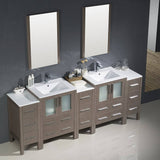 Fresca FVN62-72GO-UNS Torino 84" Gray Oak Modern Double Sink Bathroom Vanity with 3 Side Cabinets & Integrated Sinks