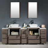 Fresca FVN62-72GO-VSL Torino 84" Gray Oak Modern Double Sink Bathroom Vanity with 3 Side Cabinets & Vessel Sinks