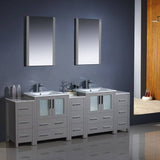 Fresca FVN62-72GR-UNS Torino 84" Grey Modern Double Sink Bathroom Vanity with 3 Side Cabinets & Integrated Sinks