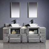 Fresca FVN62-72GR-VSL Torino 84" Grey Modern Double Sink Bathroom Vanity with 3 Side Cabinets & Vessel Sinks