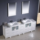 Fresca FVN62-72WH-UNS Torino 84" White Modern Double Sink Bathroom Vanity with 3 Side Cabinets & Integrated Sinks