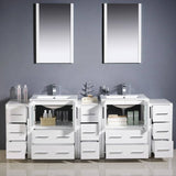 Fresca FVN62-72WH-UNS Torino 84" White Modern Double Sink Bathroom Vanity with 3 Side Cabinets & Integrated Sinks