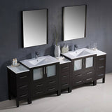 Fresca FVN62-96ES-UNS Torino 96" Espresso Modern Double Sink Bathroom Vanity with 3 Side Cabinets & Integrated Sinks