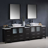 Fresca FVN62-96ES-VSL Torino 96" Espresso Modern Double Sink Bathroom Vanity with 3 Side Cabinets & Vessel Sinks