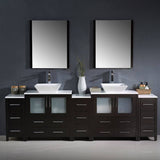 Fresca FVN62-96ES-VSL Torino 96" Espresso Modern Double Sink Bathroom Vanity with 3 Side Cabinets & Vessel Sinks