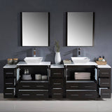 Fresca FVN62-96ES-VSL Torino 96" Espresso Modern Double Sink Bathroom Vanity with 3 Side Cabinets & Vessel Sinks