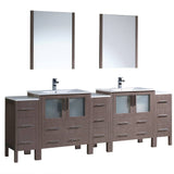 Fresca FVN62-96GO-UNS Torino 96" Gray Oak Modern Double Sink Bathroom Vanity with 3 Side Cabinets & Integrated Sinks