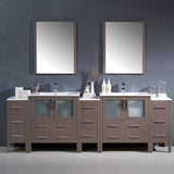 Fresca FVN62-96GO-UNS Torino 96" Gray Oak Modern Double Sink Bathroom Vanity with 3 Side Cabinets & Integrated Sinks