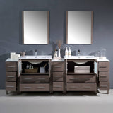 Fresca FVN62-96GO-UNS Torino 96" Gray Oak Modern Double Sink Bathroom Vanity with 3 Side Cabinets & Integrated Sinks