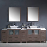 Fresca FVN62-96GO-VSL Torino 96" Gray Oak Modern Double Sink Bathroom Vanity with 3 Side Cabinets & Vessel Sinks