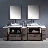 Fresca FVN62-96GO-VSL Torino 96" Gray Oak Modern Double Sink Bathroom Vanity with 3 Side Cabinets & Vessel Sinks