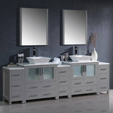 Fresca FVN62-96GR-VSL Torino 96" Grey Modern Double Sink Bathroom Vanity with 3 Side Cabinets & Vessel Sinks