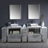 Fresca FVN62-96GR-VSL Torino 96" Grey Modern Double Sink Bathroom Vanity with 3 Side Cabinets & Vessel Sinks