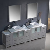 Fresca FVN62-96GR-VSL Torino 96" Grey Modern Double Sink Bathroom Vanity with 3 Side Cabinets & Vessel Sinks