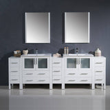 Fresca FVN62-96WH-UNS Torino 96" White Modern Double Sink Bathroom Vanity with 3 Side Cabinets & Integrated Sinks