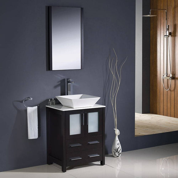 Fresca FVN6224ES-VSL Torino 24" Espresso Modern Bathroom Vanity with Vessel Sink