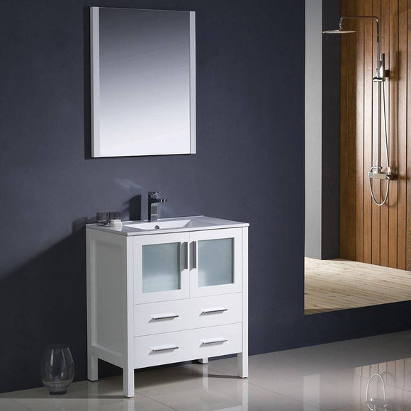 Fresca FVN6230WH-UNS Torino 30" White Modern Bathroom Vanity with Integrated Sink