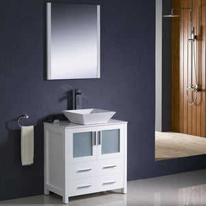 Fresca FVN6230WH-VSL Torino 30" White Modern Bathroom Vanity with Vessel Sink