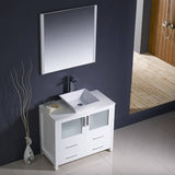 Fresca FVN6236WH-VSL Torino 36" White Modern Bathroom Vanity with Vessel Sink