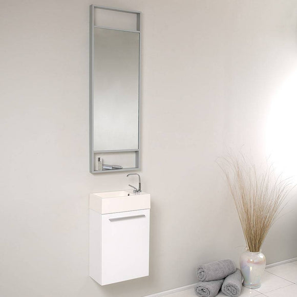 Fresca FVN8002WH Pulito 16" Small White Modern Bathroom Vanity with Tall Mirror