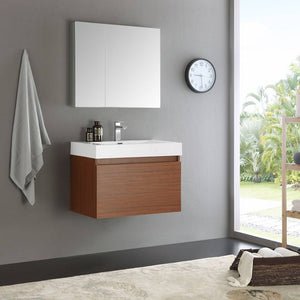 Fresca FVN8007TK Mezzo 30" Teak Wall Hung Modern Bathroom Vanity with Medicine Cabinet