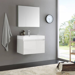 Fresca FVN8007WH Mezzo 30" White Wall Hung Modern Bathroom Vanity with Medicine Cabinet