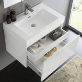 Fresca FVN8007WH Mezzo 30" White Wall Hung Modern Bathroom Vanity with Medicine Cabinet