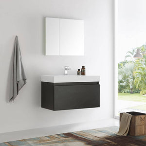 Fresca FVN8008BW Mezzo 36" Black Wall Hung Modern Bathroom Vanity with Medicine Cabinet