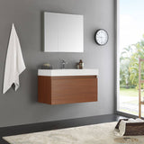 Fresca FVN8008TK Mezzo 36" Teak Wall Hung Modern Bathroom Vanity with Medicine Cabinet