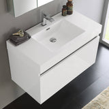 Fresca FVN8008WH Mezzo 36" White Wall Hung Modern Bathroom Vanity with Medicine Cabinet