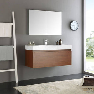 Fresca FVN8011TK Mezzo 48" Teak Wall Hung Modern Bathroom Vanity with Medicine Cabinet