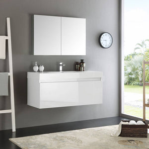 Fresca FVN8011WH Mezzo 48" White Wall Hung Modern Bathroom Vanity with Medicine Cabinet