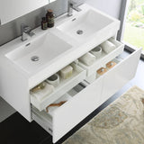 Fresca FVN8012WH Mezzo 48" White Wall Hung Double Sink Modern Bathroom Vanity with Medicine Cabinet