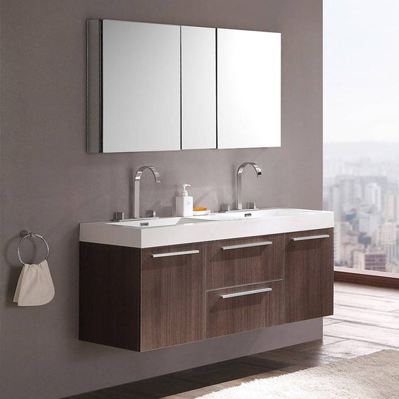 Fresca FVN8013GO Opulento 54" Gray Oak Modern Double Sink Bathroom Vanity with Medicine Cabinet