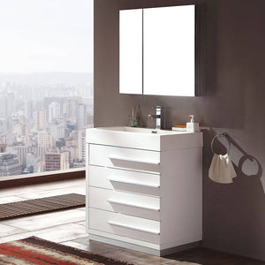 Fresca FVN8030WH Livello 30" White Modern Bathroom Vanity with Medicine Cabinet