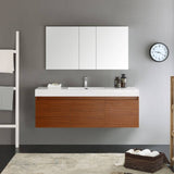 Fresca FVN8041TK Mezzo 60" Teak Wall Hung Single Sink Modern Bathroom Vanity with Medicine Cabinet