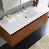 Fresca FVN8041TK Mezzo 60" Teak Wall Hung Single Sink Modern Bathroom Vanity with Medicine Cabinet