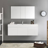 Fresca FVN8041WH Mezzo 60" White Wall Hung Single Sink Modern Bathroom Vanity with Medicine Cabinet