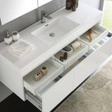 Fresca FVN8041WH Mezzo 60" White Wall Hung Single Sink Modern Bathroom Vanity with Medicine Cabinet