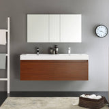 Fresca FVN8042TK Mezzo 60" Teak Wall Hung Double Sink Modern Bathroom Vanity with Medicine Cabinet