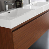 Fresca FVN8042TK Mezzo 60" Teak Wall Hung Double Sink Modern Bathroom Vanity with Medicine Cabinet