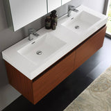 Fresca FVN8042TK Mezzo 60" Teak Wall Hung Double Sink Modern Bathroom Vanity with Medicine Cabinet